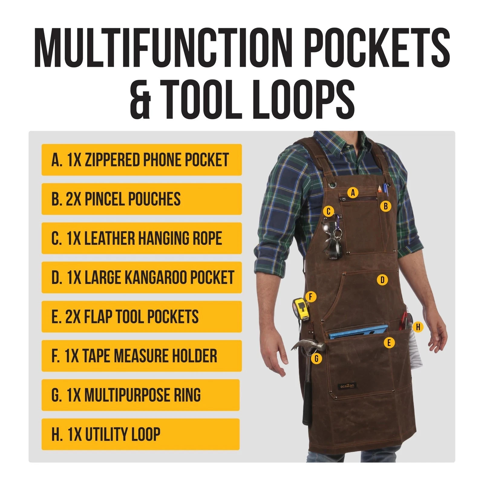 16oz Waxed Canvas Work Apron with Tape Holder – 27 x 34 inches Shop Ap