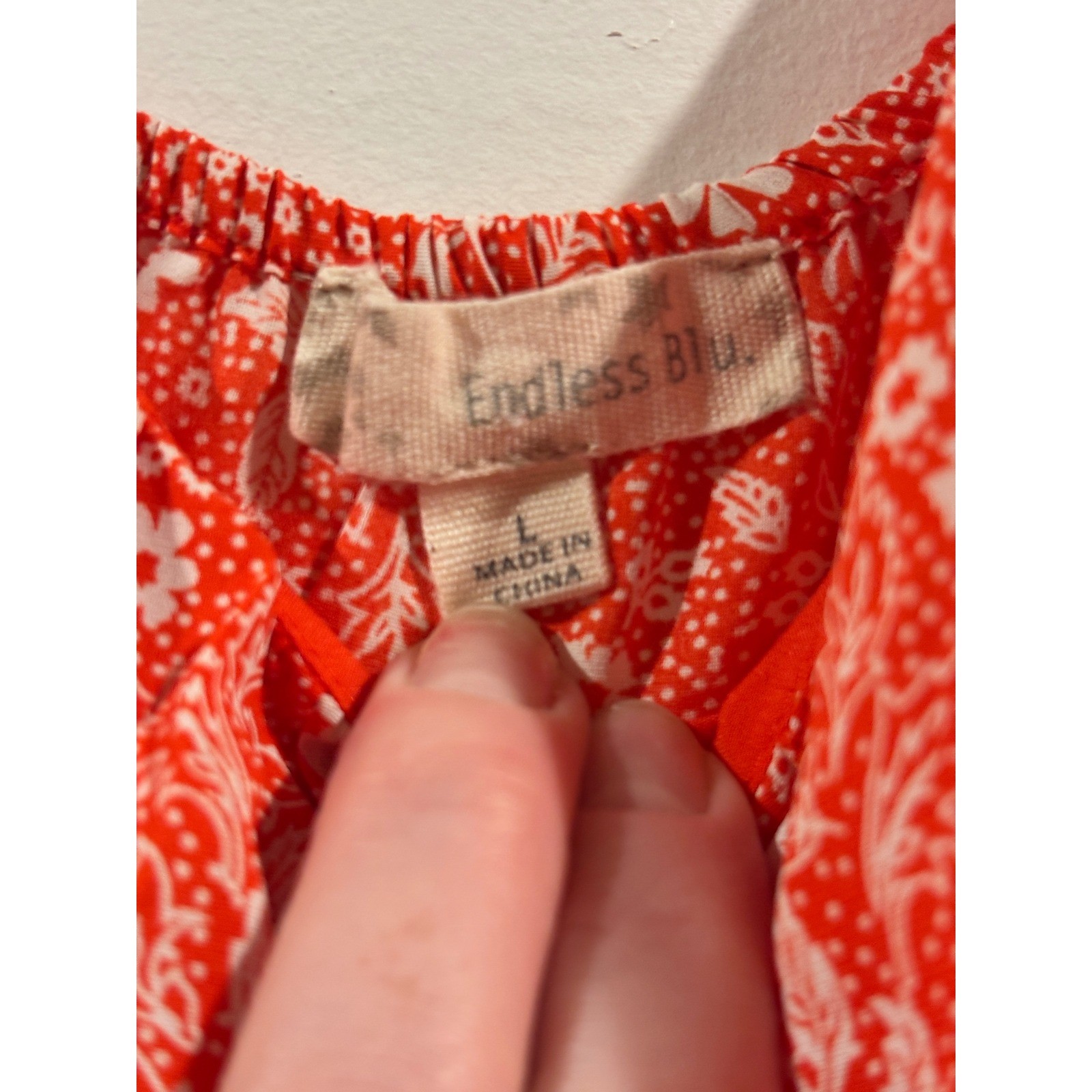 Endless Blu Red Floral Ditsy Tie Front Crop Top Puff Sleeve JT6130 Womens Large