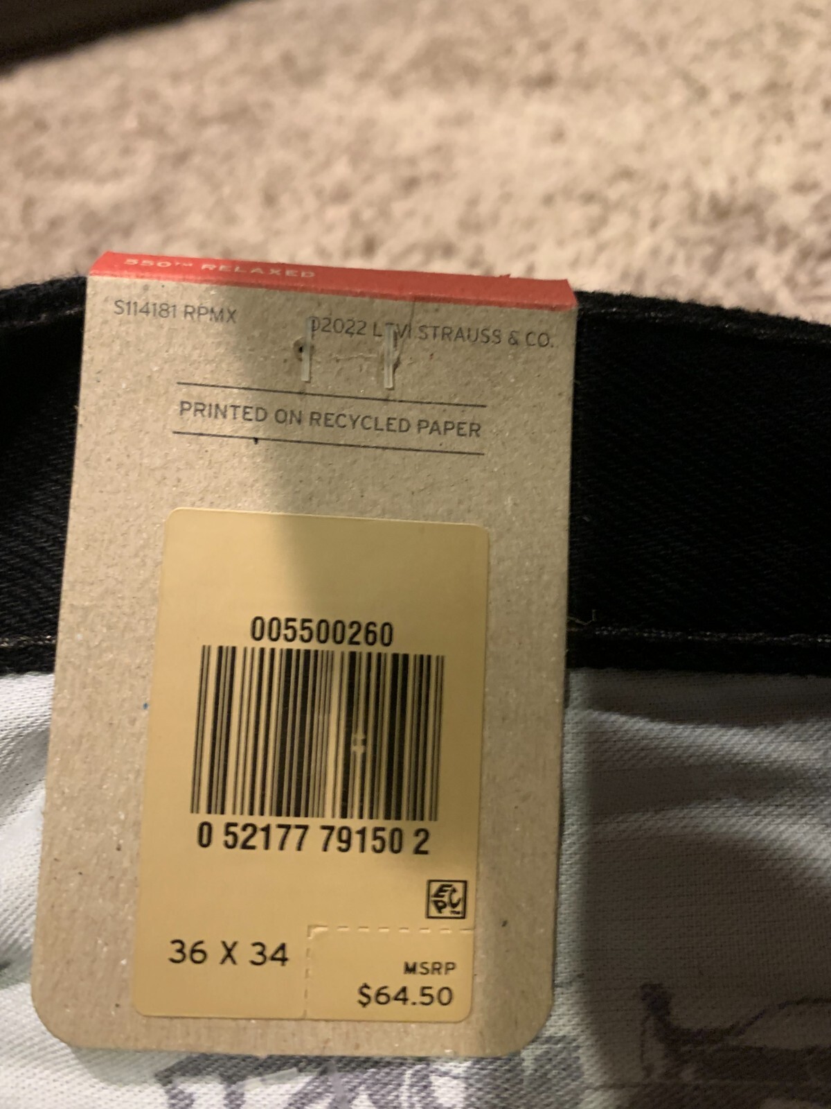 Levi’s 550 Relaxed Fit Black Jeans 100% Cotton Men’s 36X34 NWT RT$$64.50 0260 A4