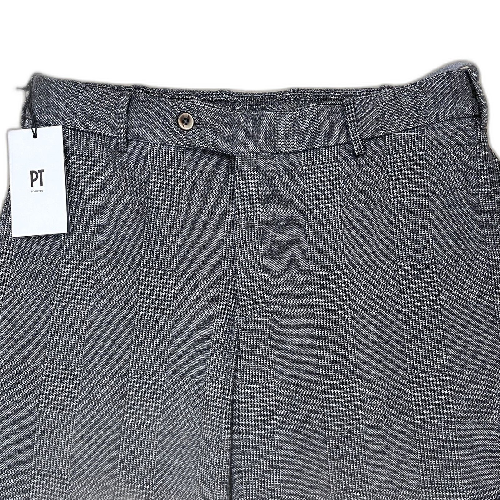 $475 RETAIL PT Torino NWT Slim Fit Casual Pants Sz 50 32 US Gray Plaid Stretch
