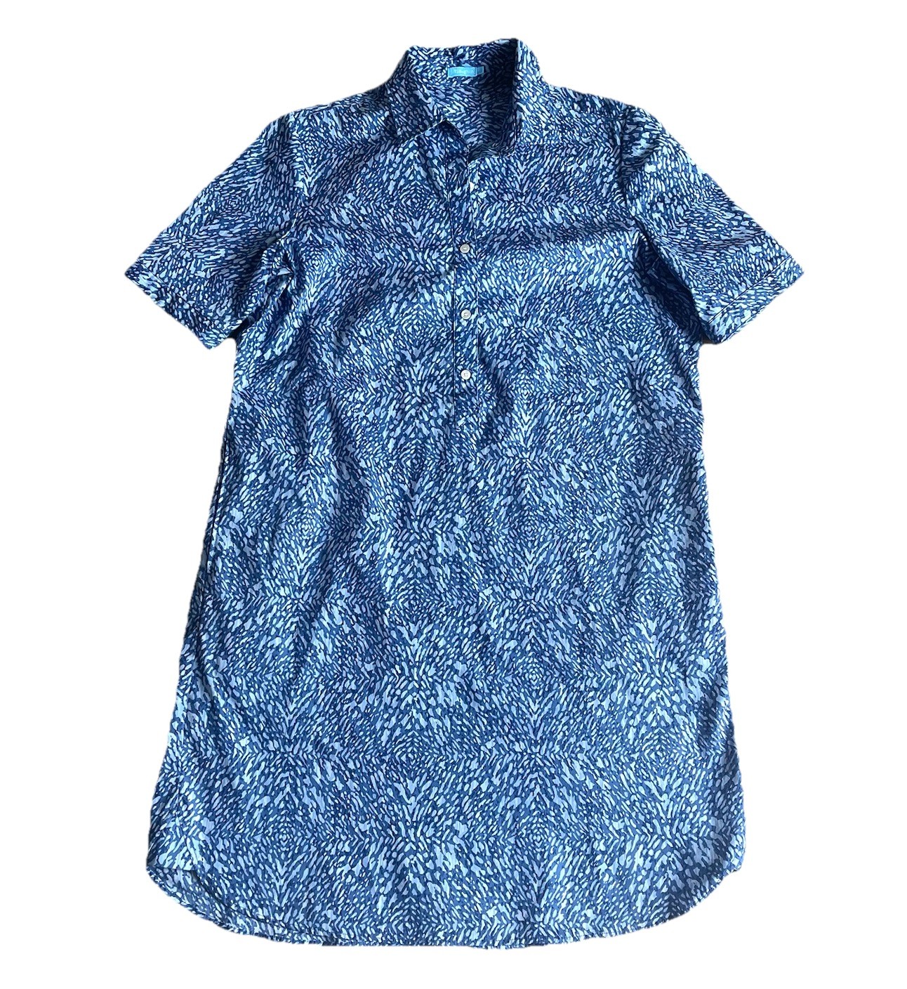 J. McLaughlin Arissa Shirt Dress Medium Navy Beatriz Print Curved Hem Collar