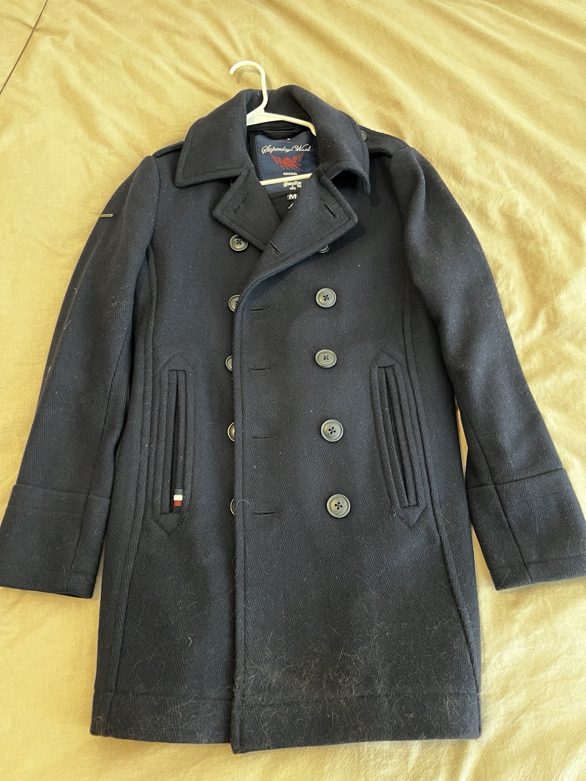 SUPERDRY Classic Bridge Coat Wool Large 4.9/5 No Marks Dark Navy Blue