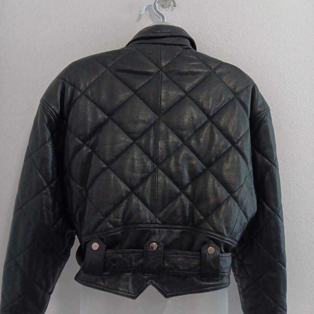 VTG Leather Jacket Womens Medium MOTO Black Belted Motorcycle Punk Rock Street