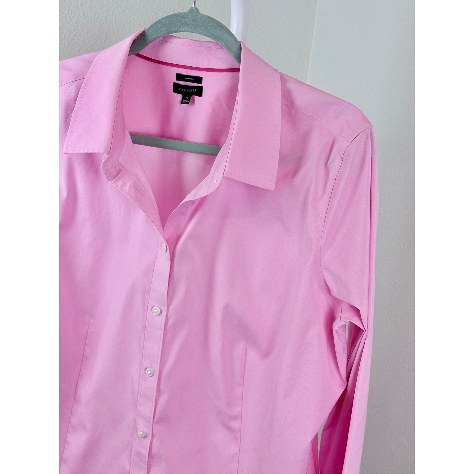 Talbots Womens Non-Iron Long Sleeve Button Down Shirt Pink Size 16
