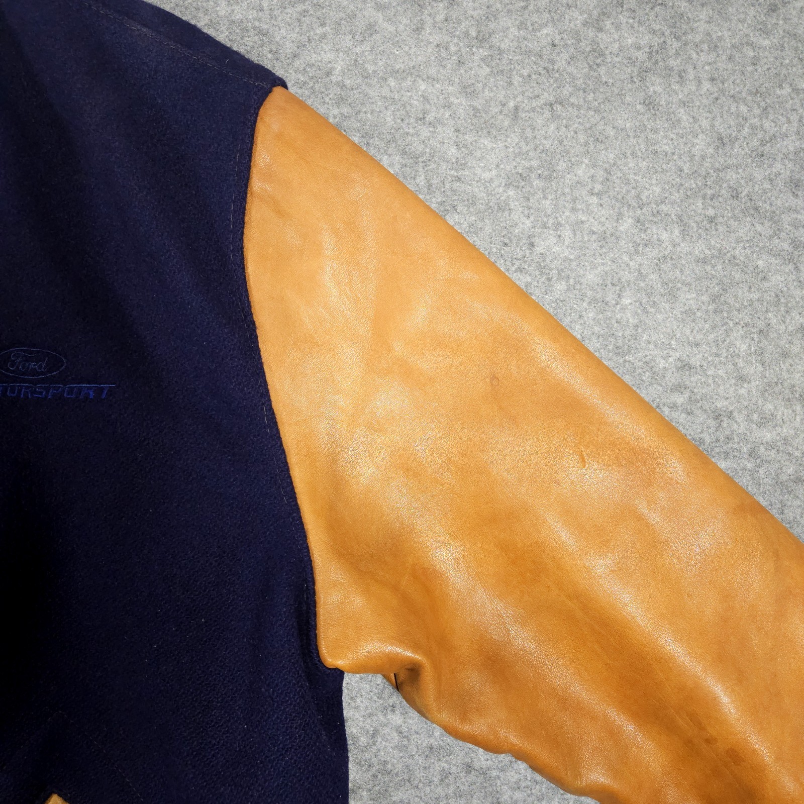 Dehen Varsity Jacket Mens XL Wool Brown Leather Made in USA Ford Logo Portland