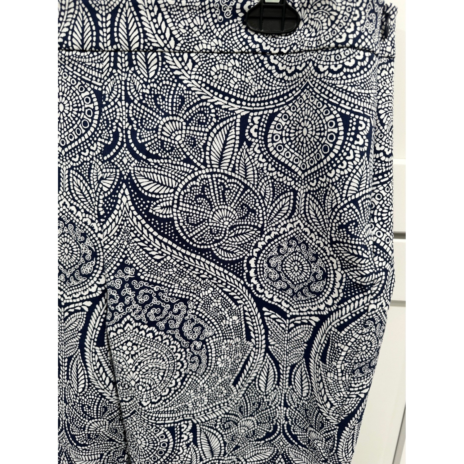 Talbots Chatham Ankle Pants Navy White Paisley Medallion Side Zip Size 14