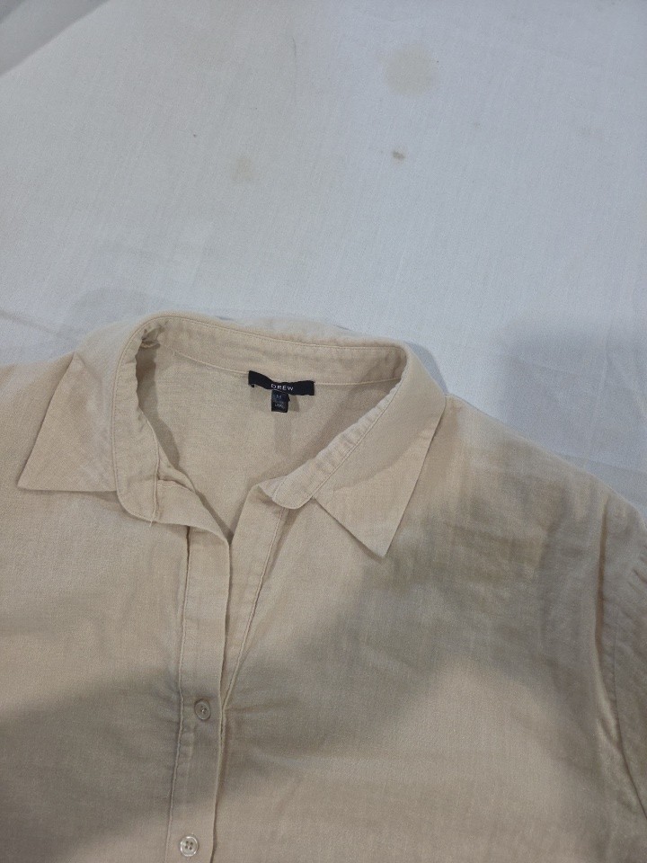 Drew Women’s Beige Split Neck Cotton Gauze Blouse, Size M