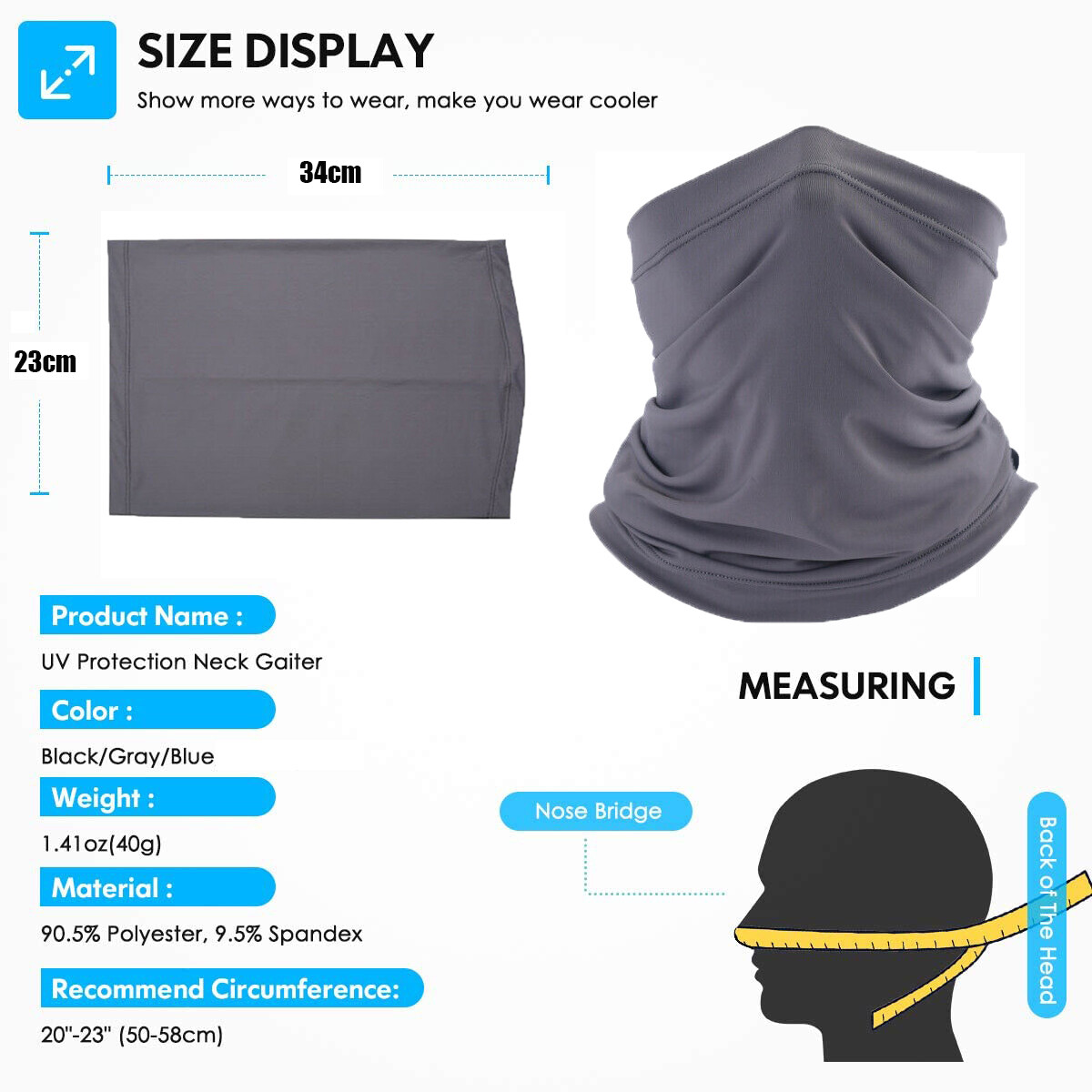 Neck Gaiter Elastic Face Mask Balaclava Bandana UV Protection Mask for Women Men