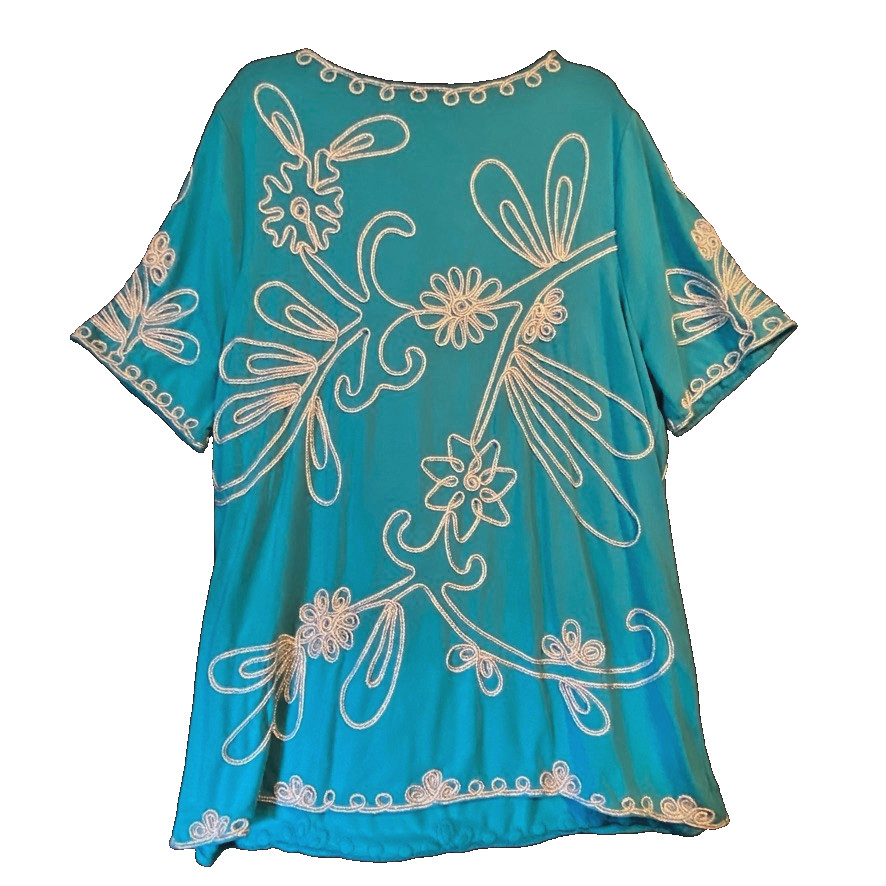 Maggie Barnes For Catherines Tunic Teal With Rope Embroidery Accents Size 0X