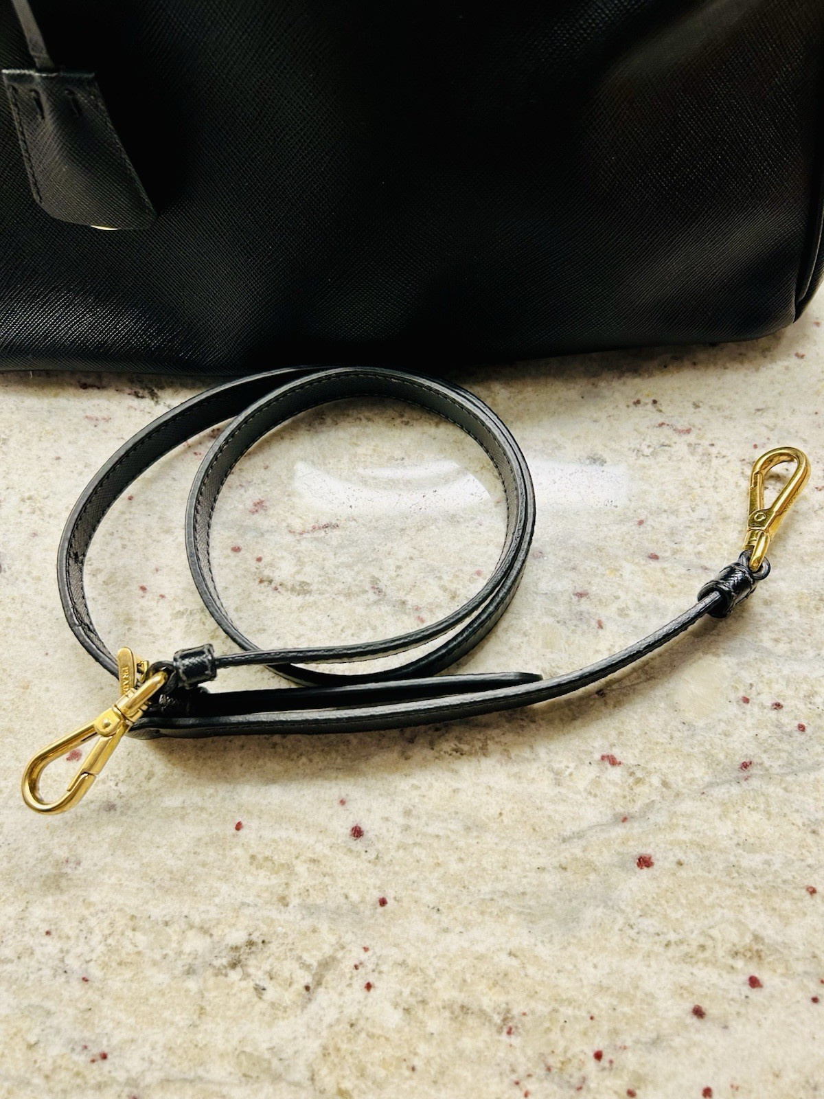 PRADA Black Galleria Saffiano Leather Top Handle Bag w/ Adjustable Strap, Gold