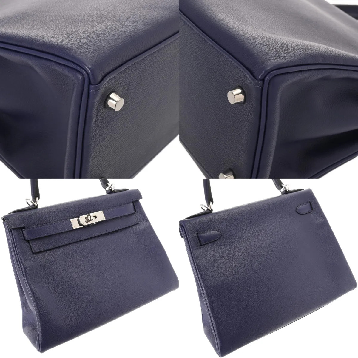 Hermes Kelly 28 Retourne Verso 717615 Handbag Blue #WB237