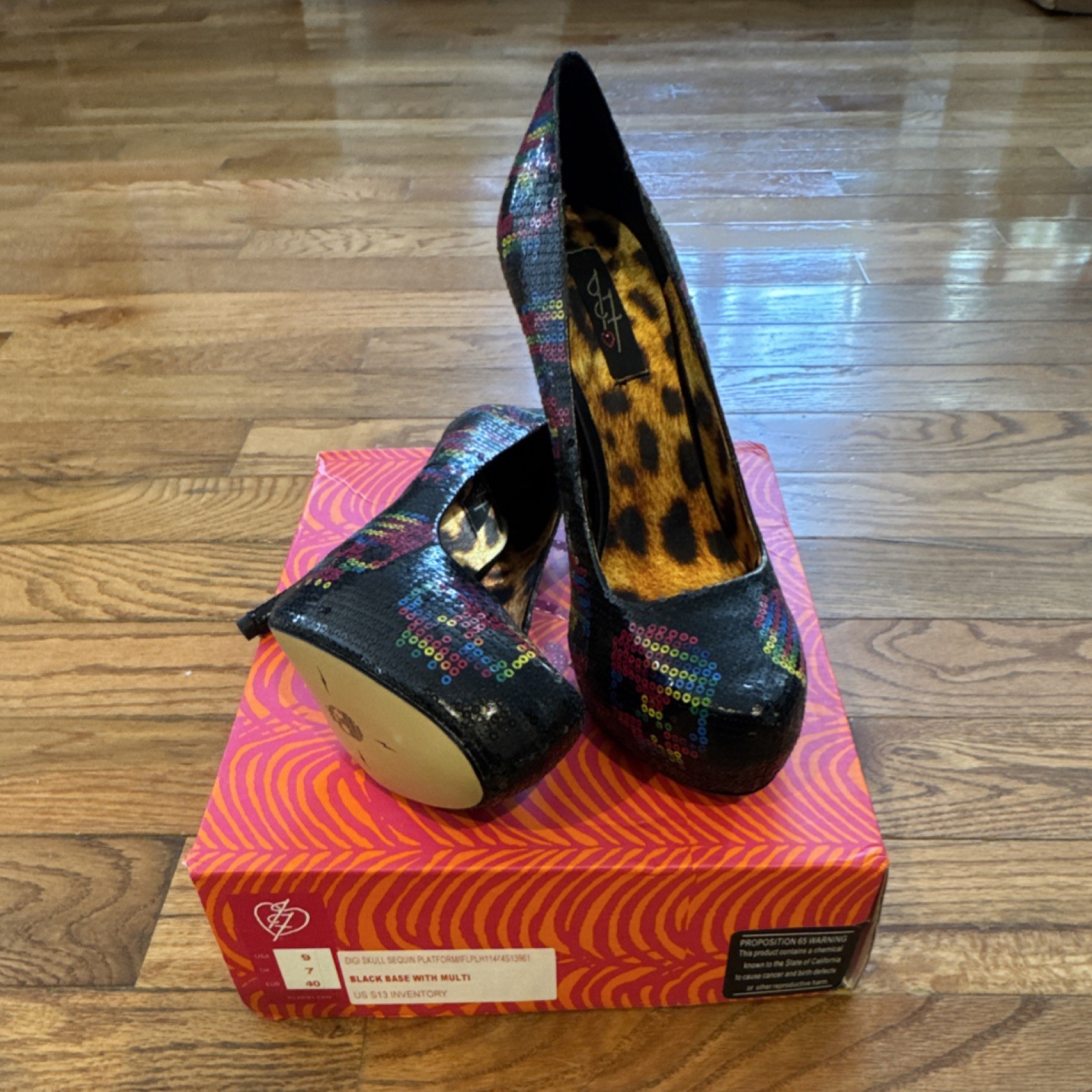 Iron Fist Sequin Platform Skull Heels Black Rainbow Multicolor US 9 UK 7 EU 40