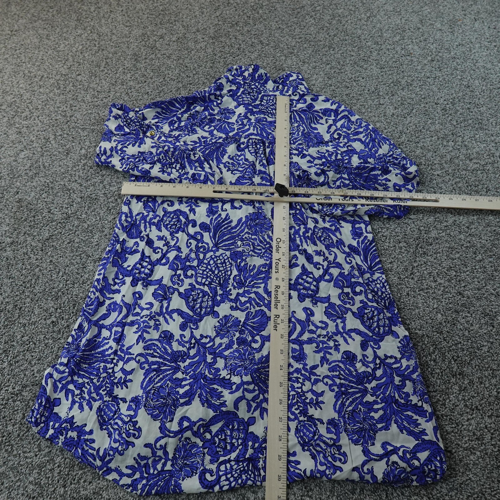 Lilly Pulitzer Dress Womens M Blue Tropical Floral Button Shirt Long Sleeve Top