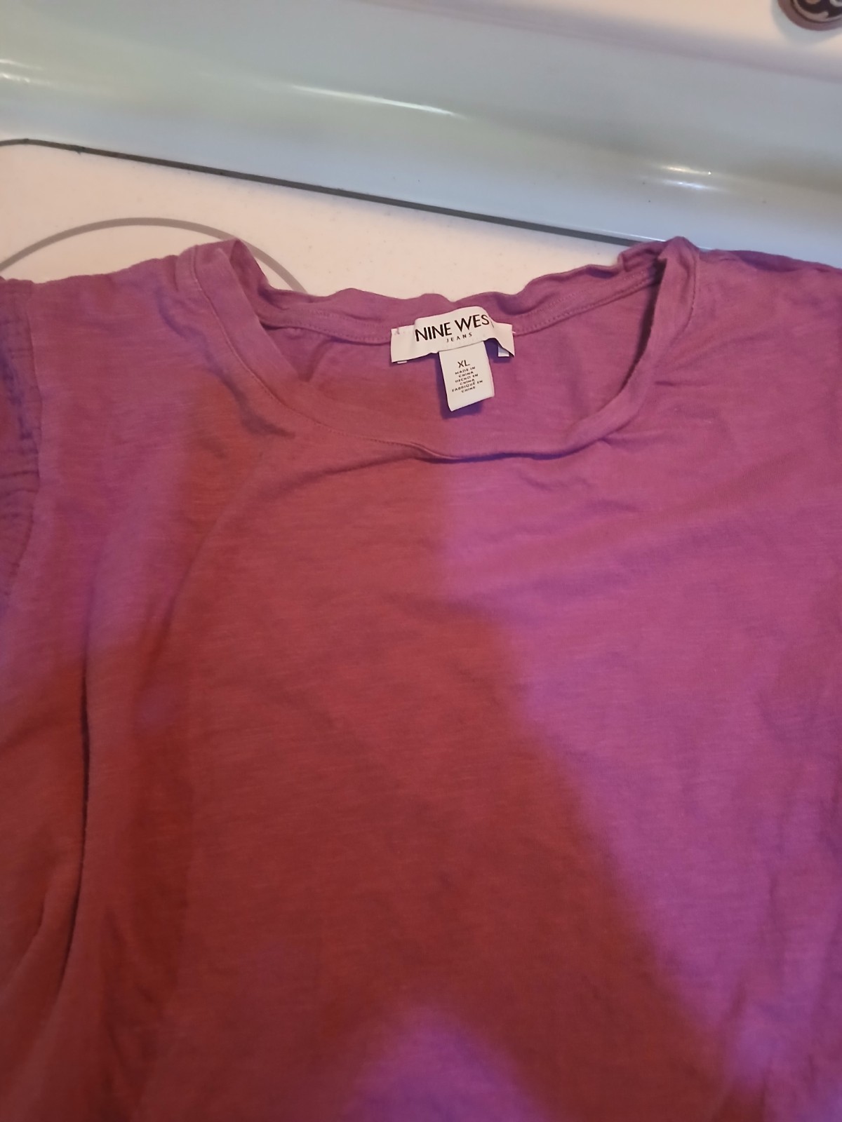 Nine West Women’s Purple Solid Scoop Neck Short Sleeve Pullover Top XL