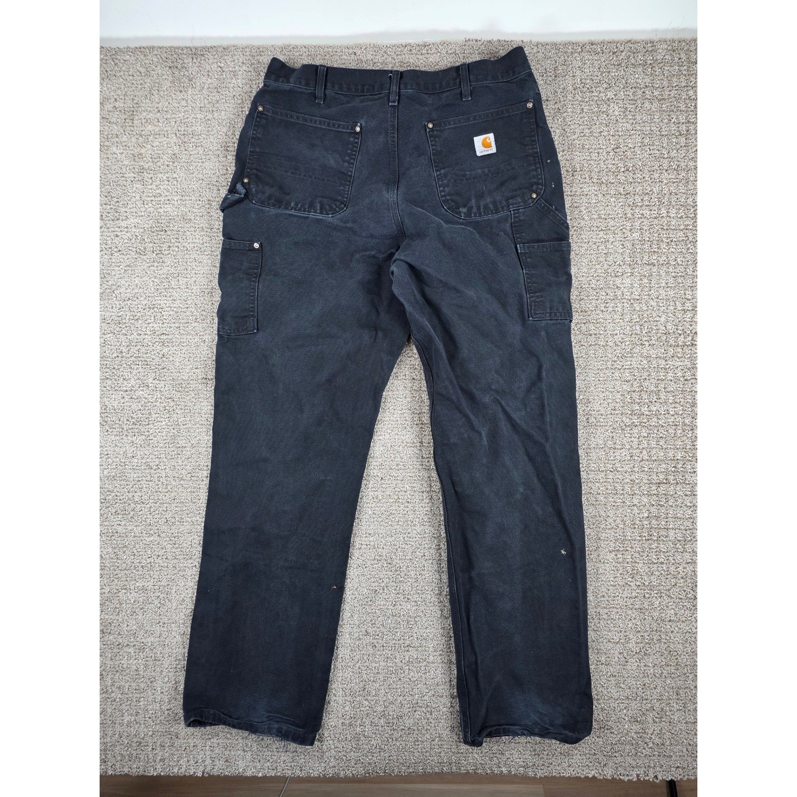 Carhartt B01 BLK Double Knee Painted Distressed Dungaree Pants Black 34×33 Mens