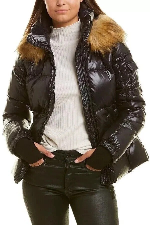 S13 Allie Down Puffer Hooded Warm Winter Jacket Womens M, XL SLIM FIT Black $265