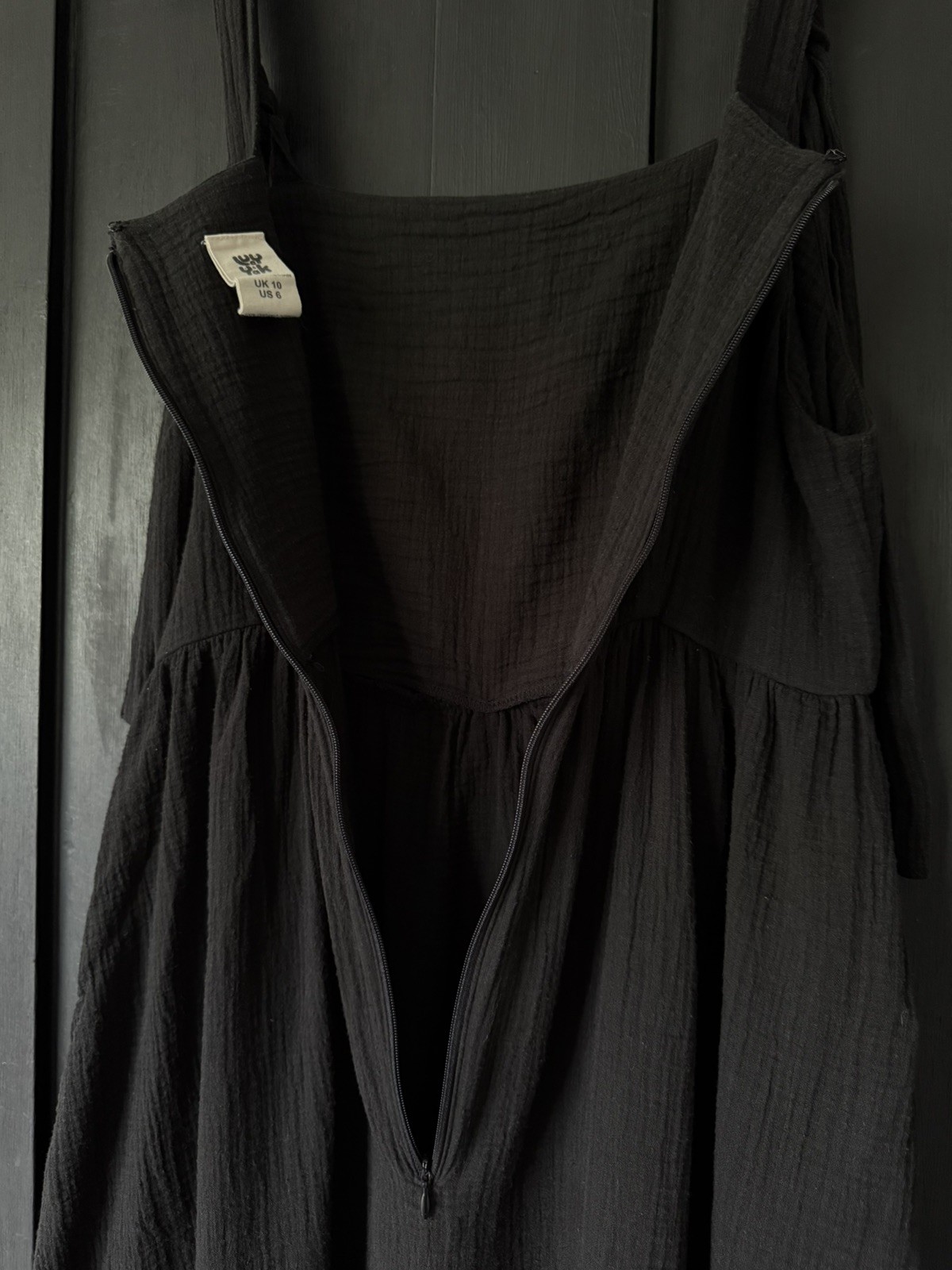 Lucy & Yak Black Faye Tie Strap 100% Cotton Summer Dress UK 10 Great Condition