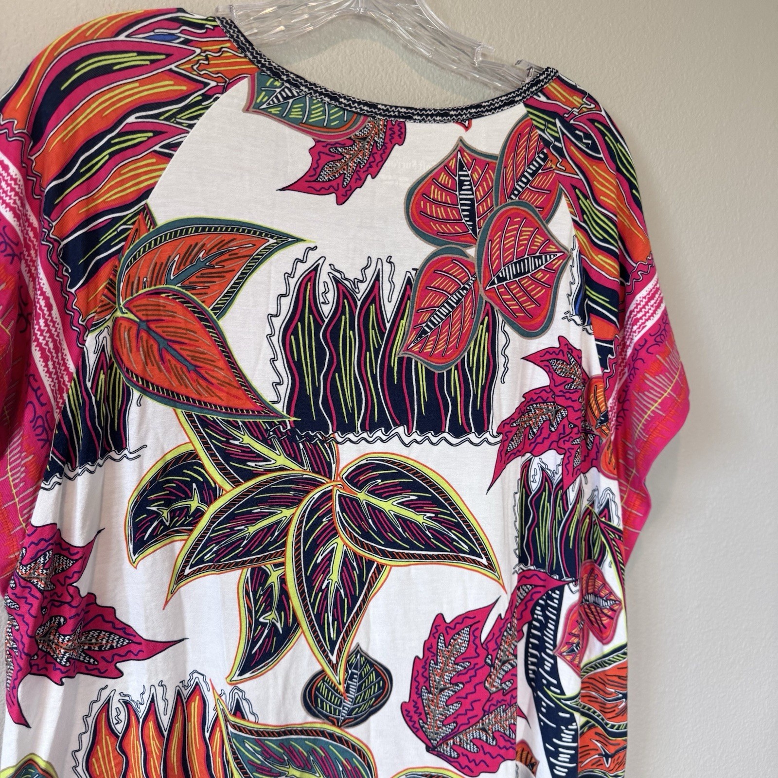 Soft Surroundings Viscose Jersey Brilliant Multicolor Print Peplum Top XL P
