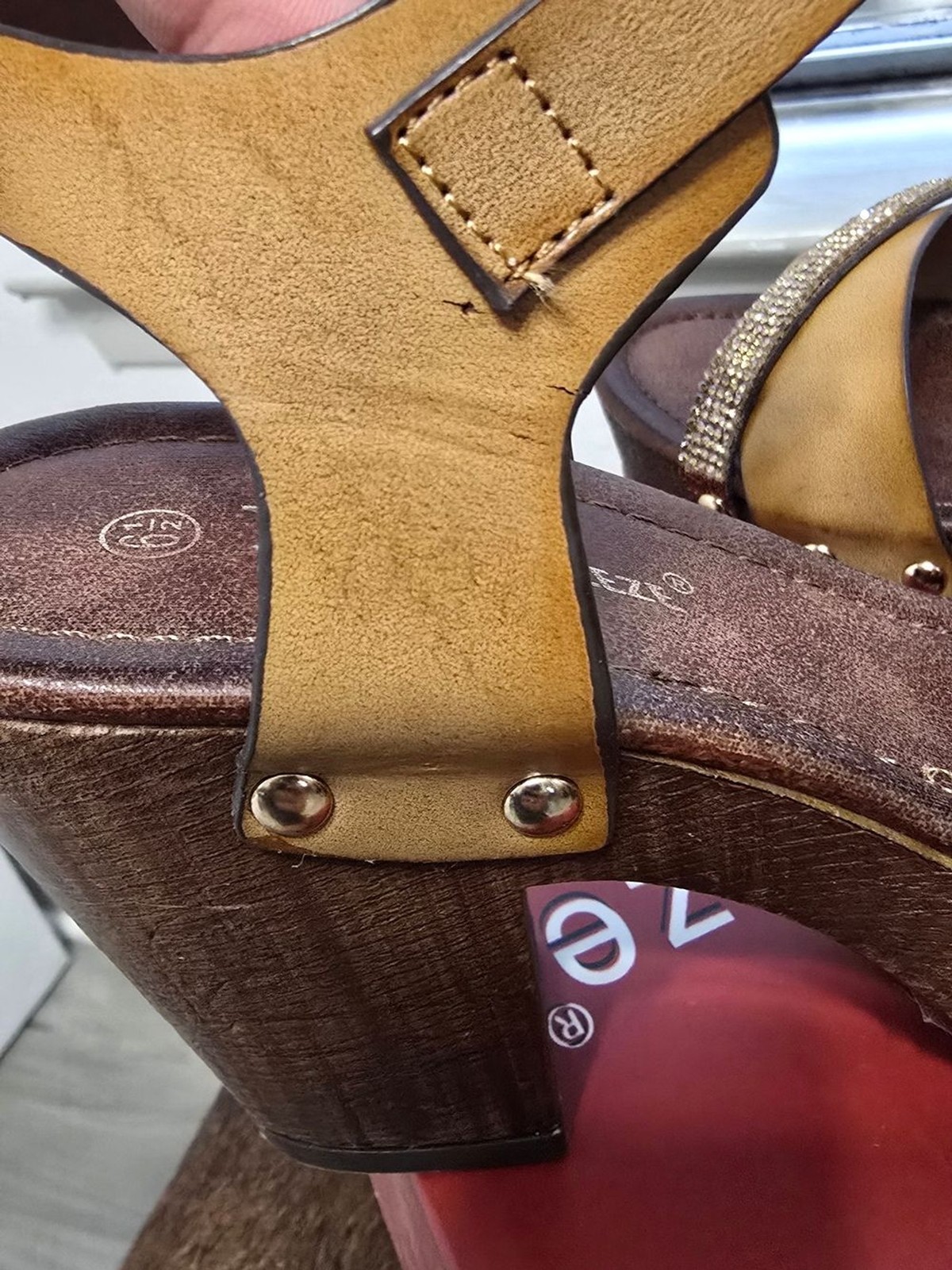 Nature Breeze Tan Platform Heeled Sandals with Gold Accents