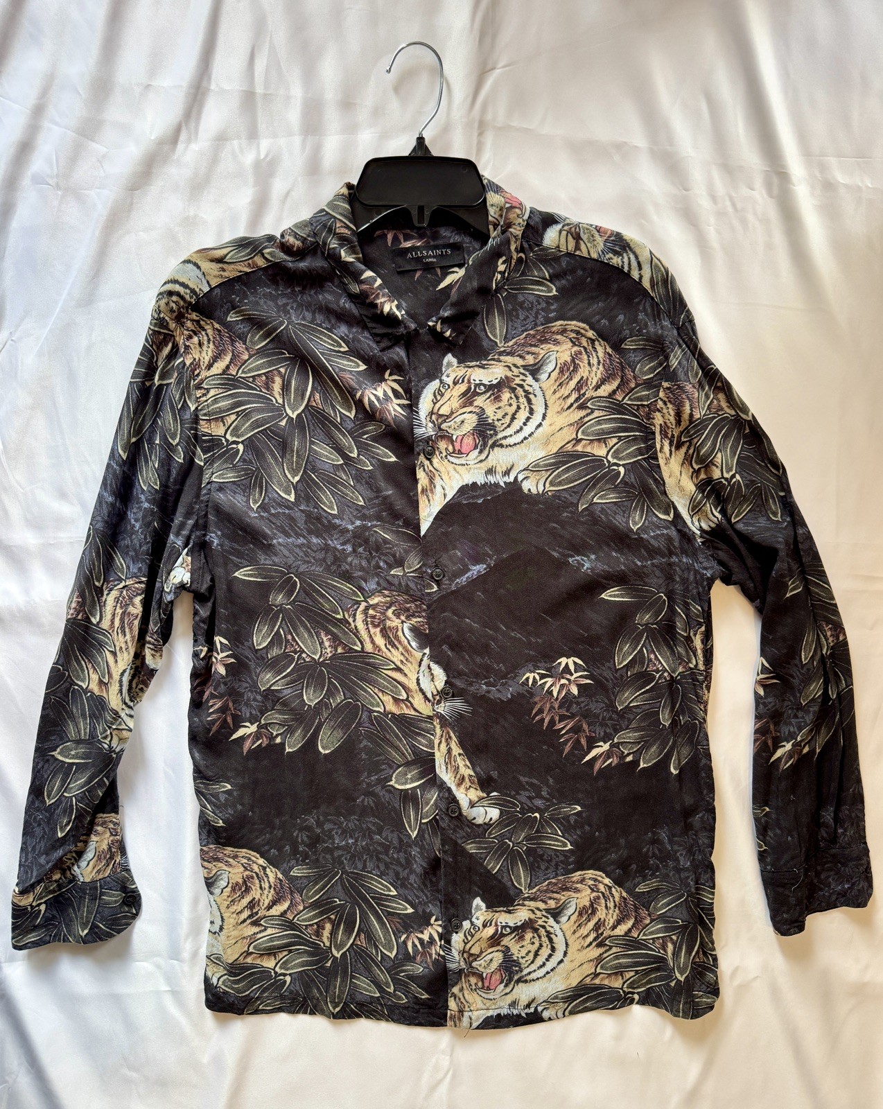 AllSaints Men’s Large CHOKAI 100% Viscose Long Sleeve Button Up