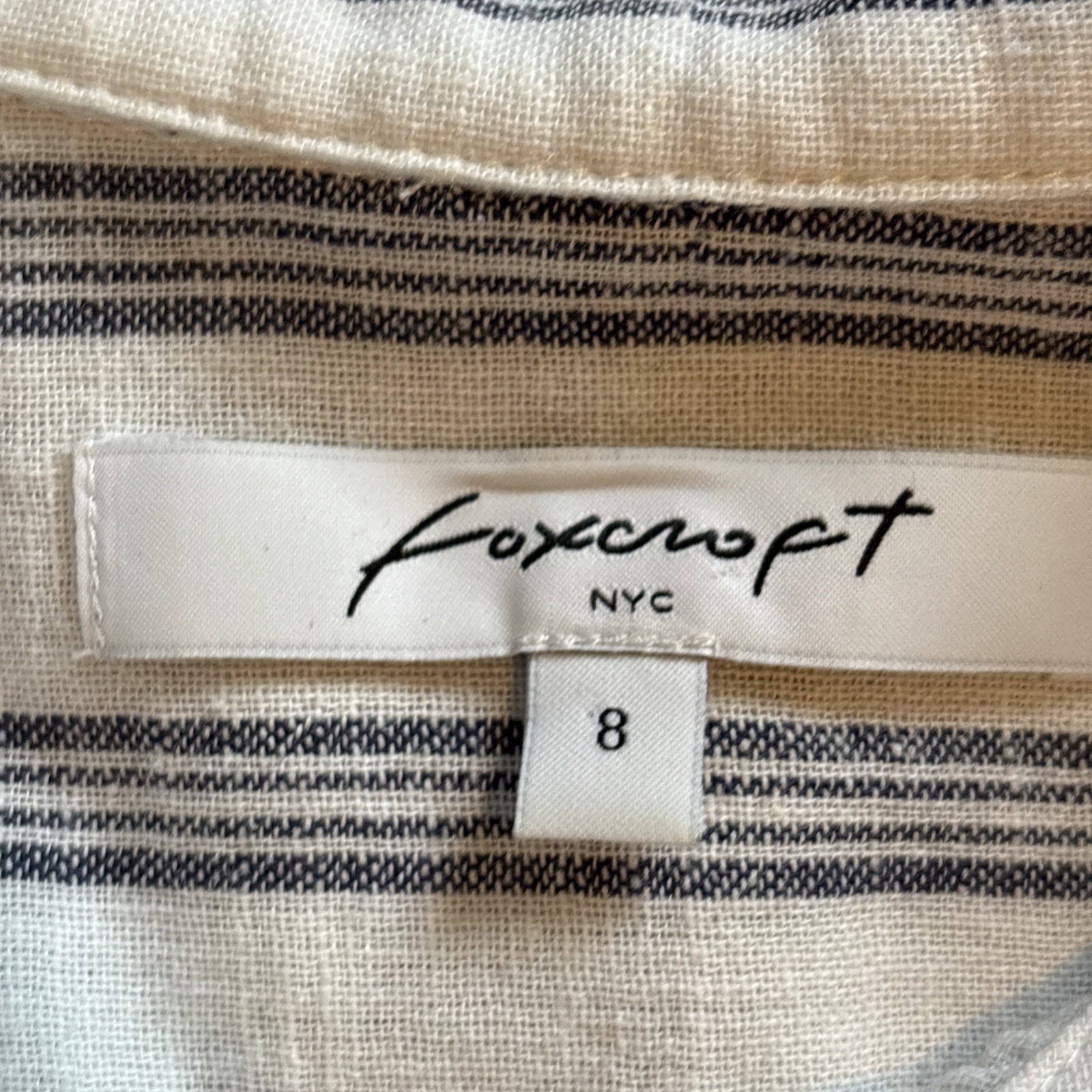 Foxcroft Linen Blend Tunic White/Blue Stripe Sz 8 Beachy Classic Asymmetrical