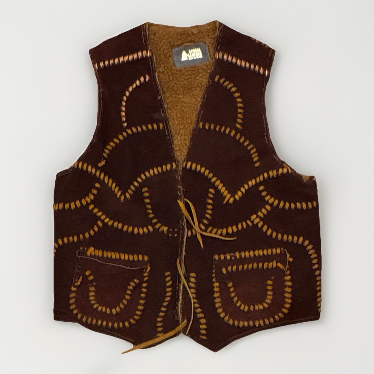 VTG 70s Apache Leather Suede Vest Sherpa Lined Whipstitch western hippie Boho