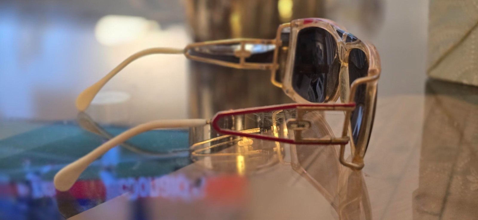 Original Vintage Cazal 866 Col. 646 Clear Gold Red Black Sunglasses 1980s/90s.