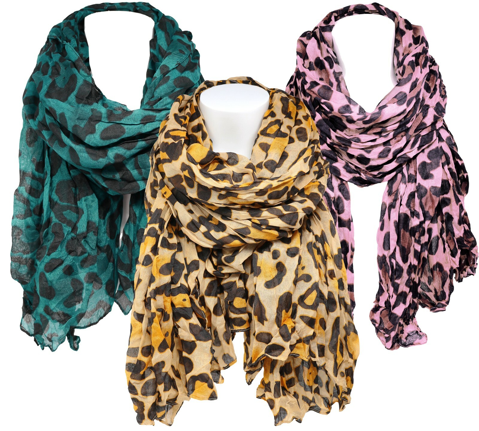 3 Pack Classic Crinkle Leopard Print Scarf