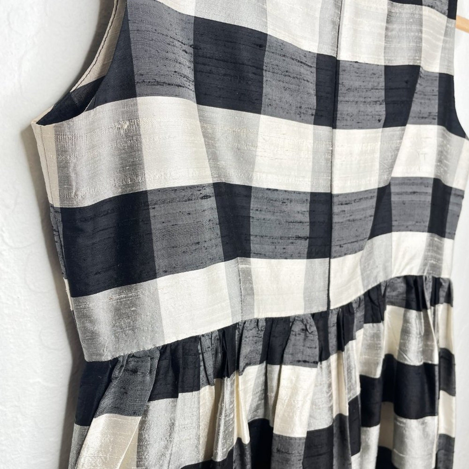 Vian Hunter Buffalo Plaid Retro Silk Sleeveless Pleated Fit and Flare Dress 6