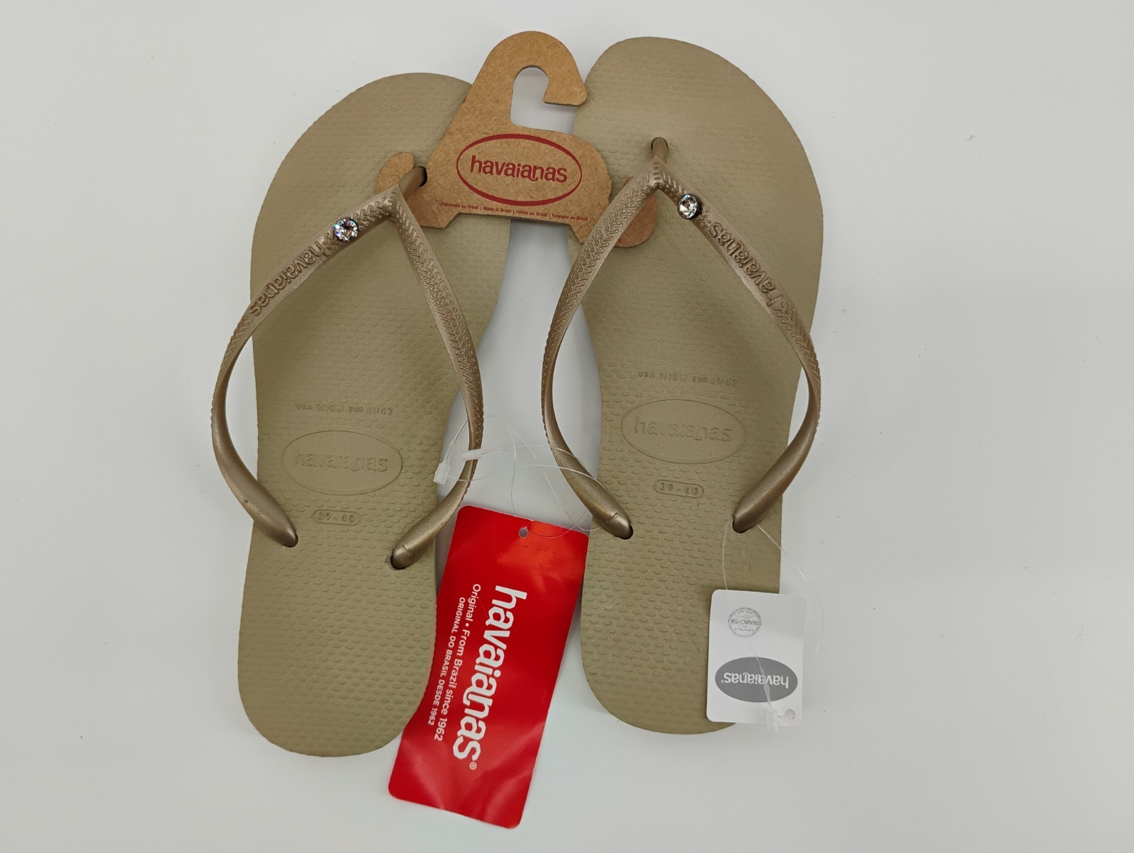 NEW Havaianas Sand Gray Light Gold Thong Flip Flops, Size 9/10w (39/40)