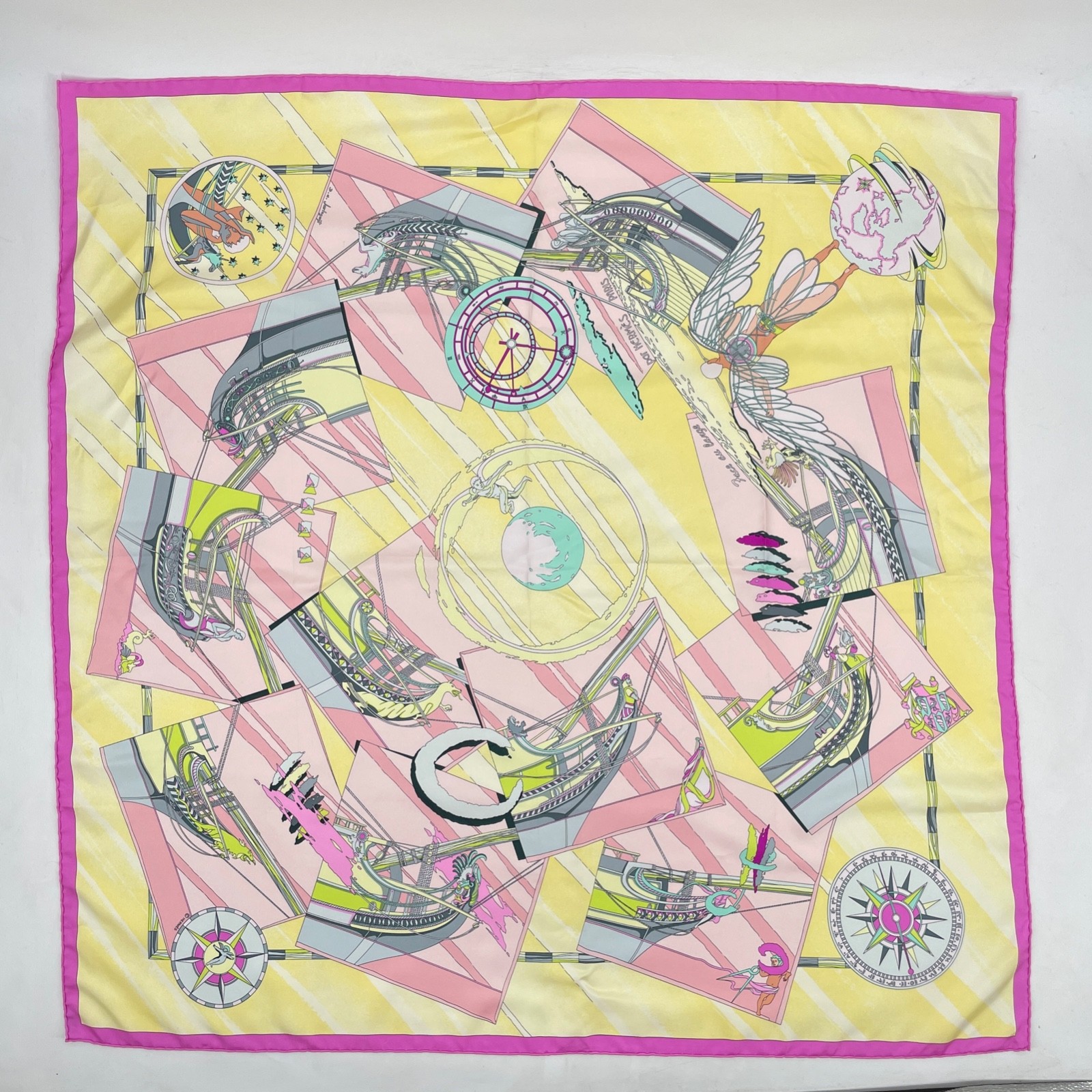 Hermes Carre 90 Scarf 100% silk Pastel Pink “Face au large” 35×35 Made in France