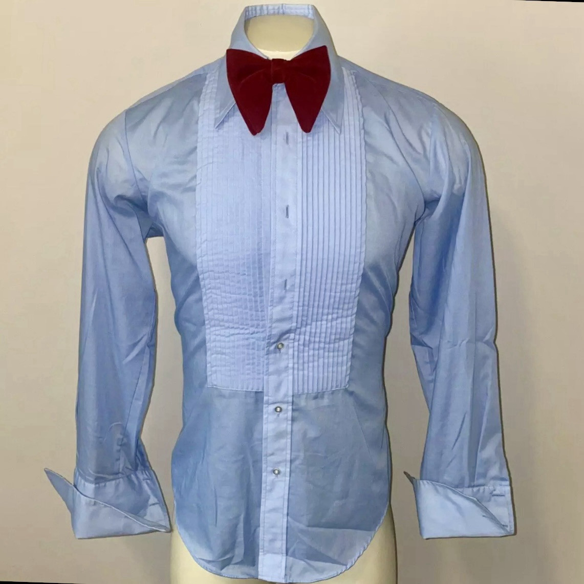 After Six Tuxedo Shirt Blue Ruffles Vtg 70s 80s Retro Wedding Prom Mens 15 33 34
