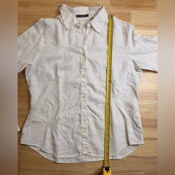 Linen Embroidered Button Down Coastal Grandma Quiet Luxury Vacation Old Money L
