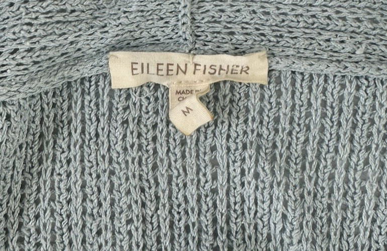 Eileen Fisher Open Knit Silk Linen Cropped Cardigan Shrug Sweater Light Blue M