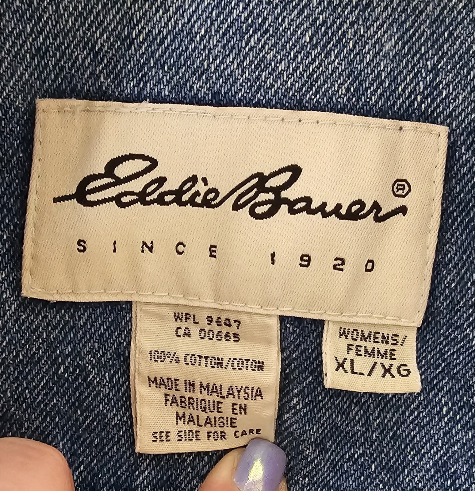 Eddie Bauer Denim Jacket Men’s XL Blue Button Up Collared Light Wash Vintage 90s