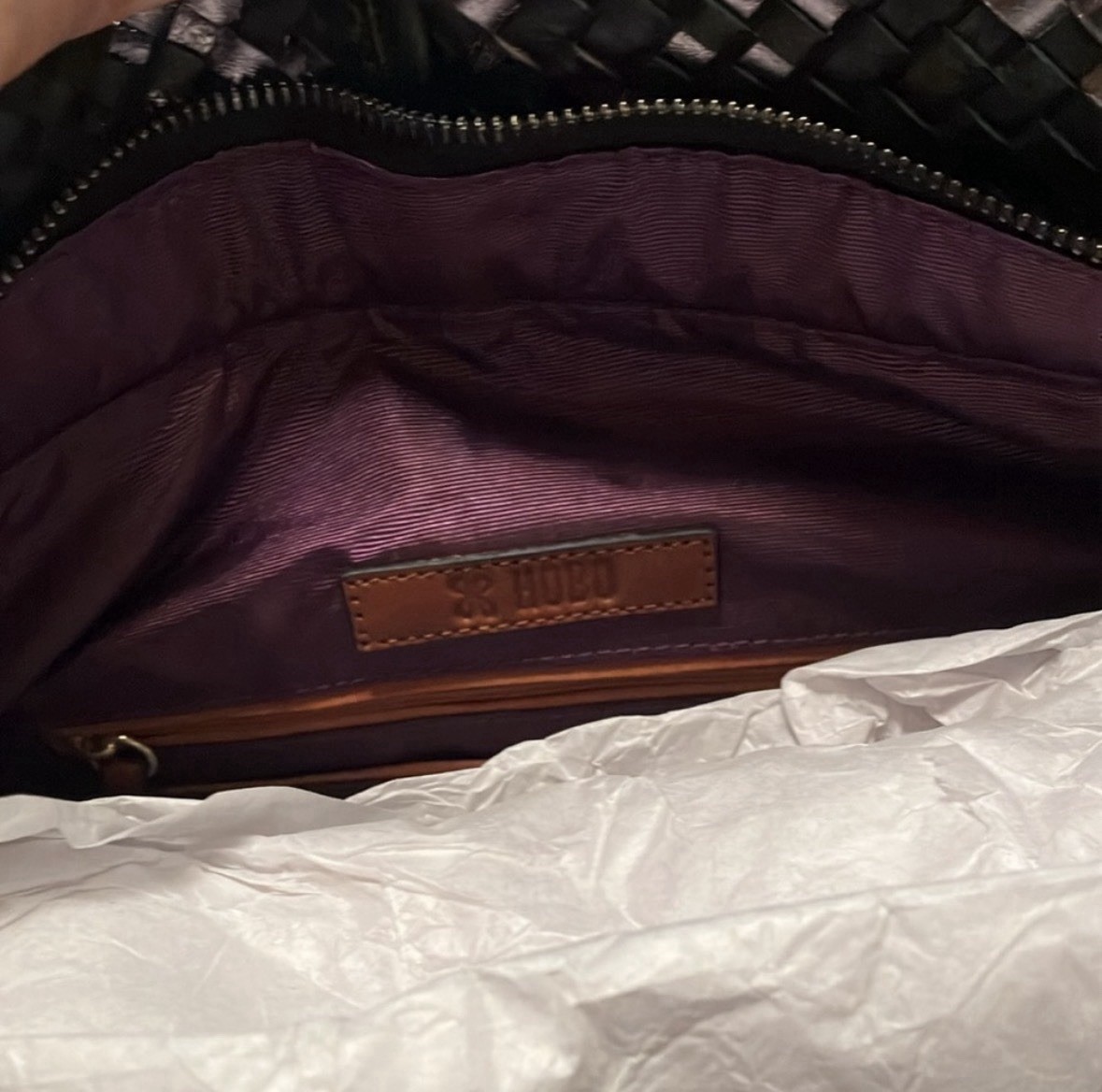 NWT HOBO Harley Bag Purse with Matching Wristlet in Black Metallic Woven Leather