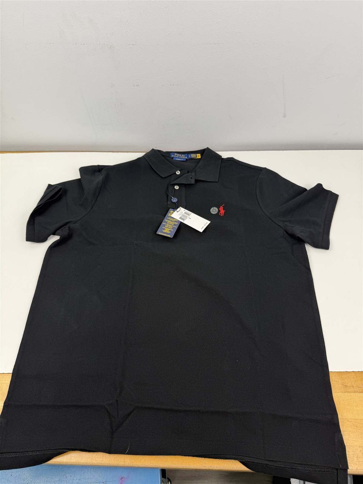 Polo Ralph Lauren Men’s Large Black Cotton Polo Shirt Red Pony Classic Fit