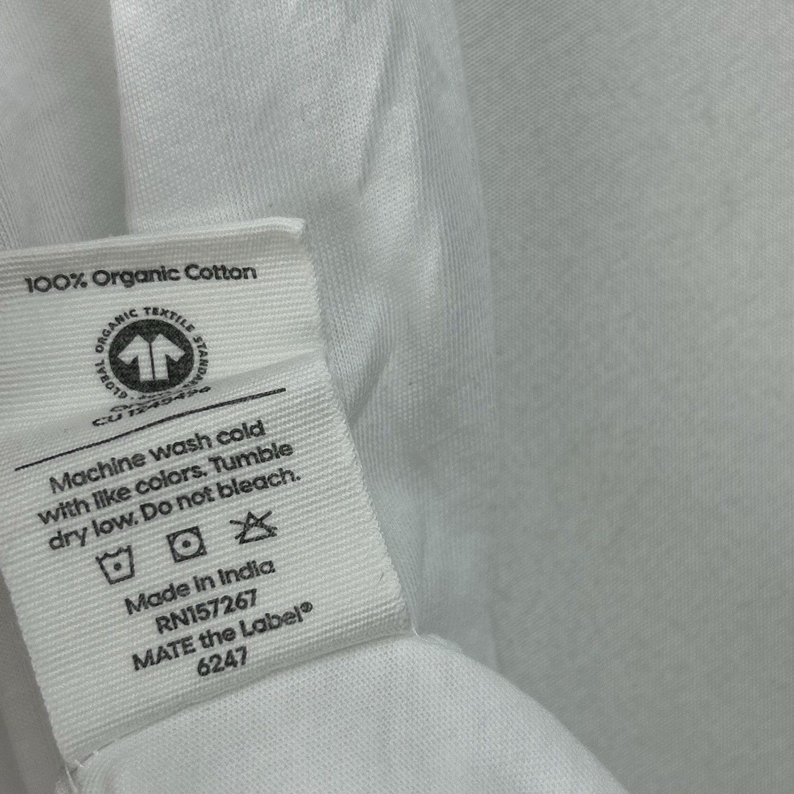 Mate The Label T-Shirt Long Sleeve Womens Sz M 100%Organic Cotton White Crewneck