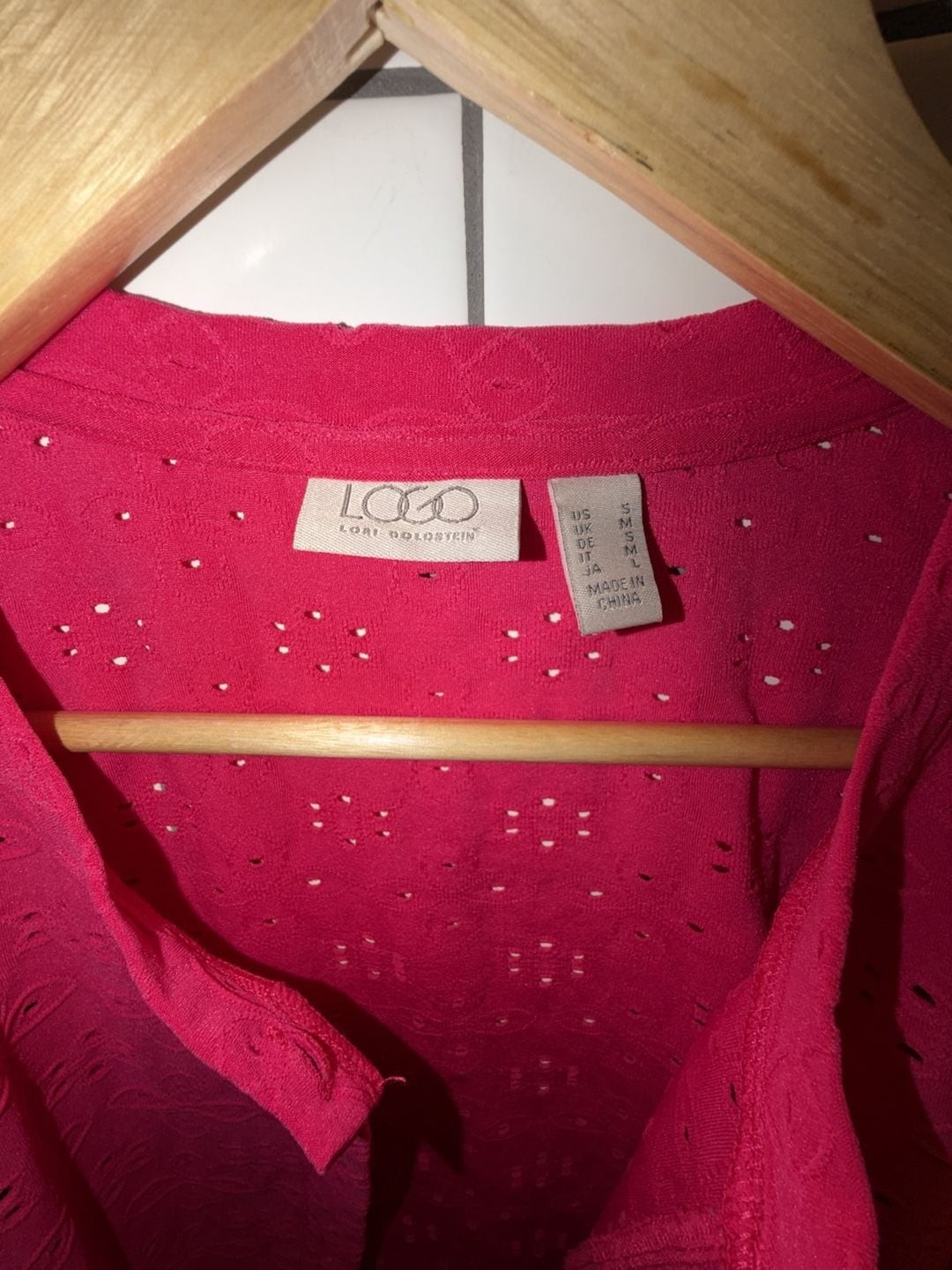 LOGO Lori Goldstein Fuchsia Pink Eyelet Embroidery Button-Front Cardigan