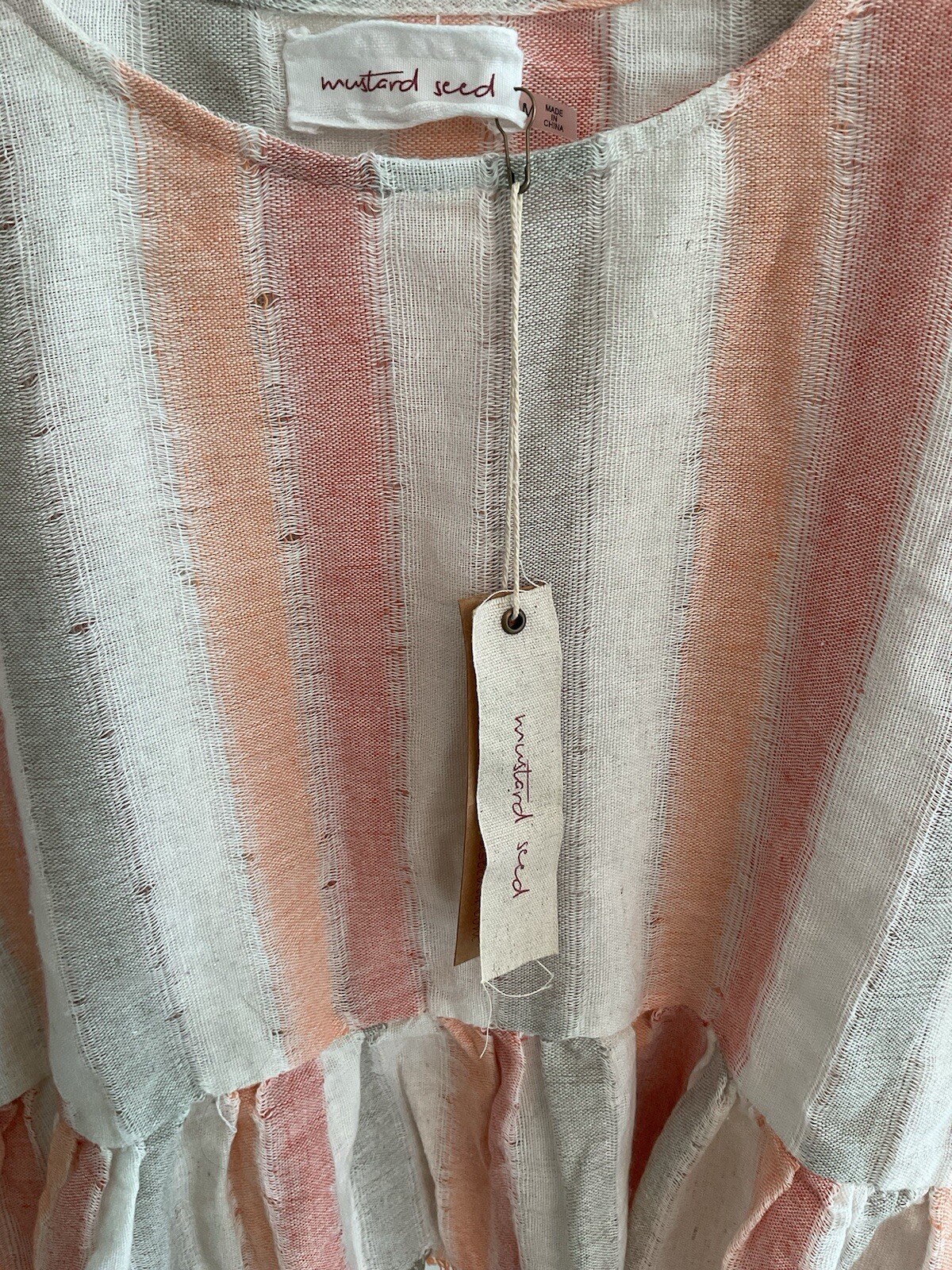 New (NWT) MUSTARD SEED Short Sleeve, Ivory, Sage Multi Stripe TOP; Size Medium