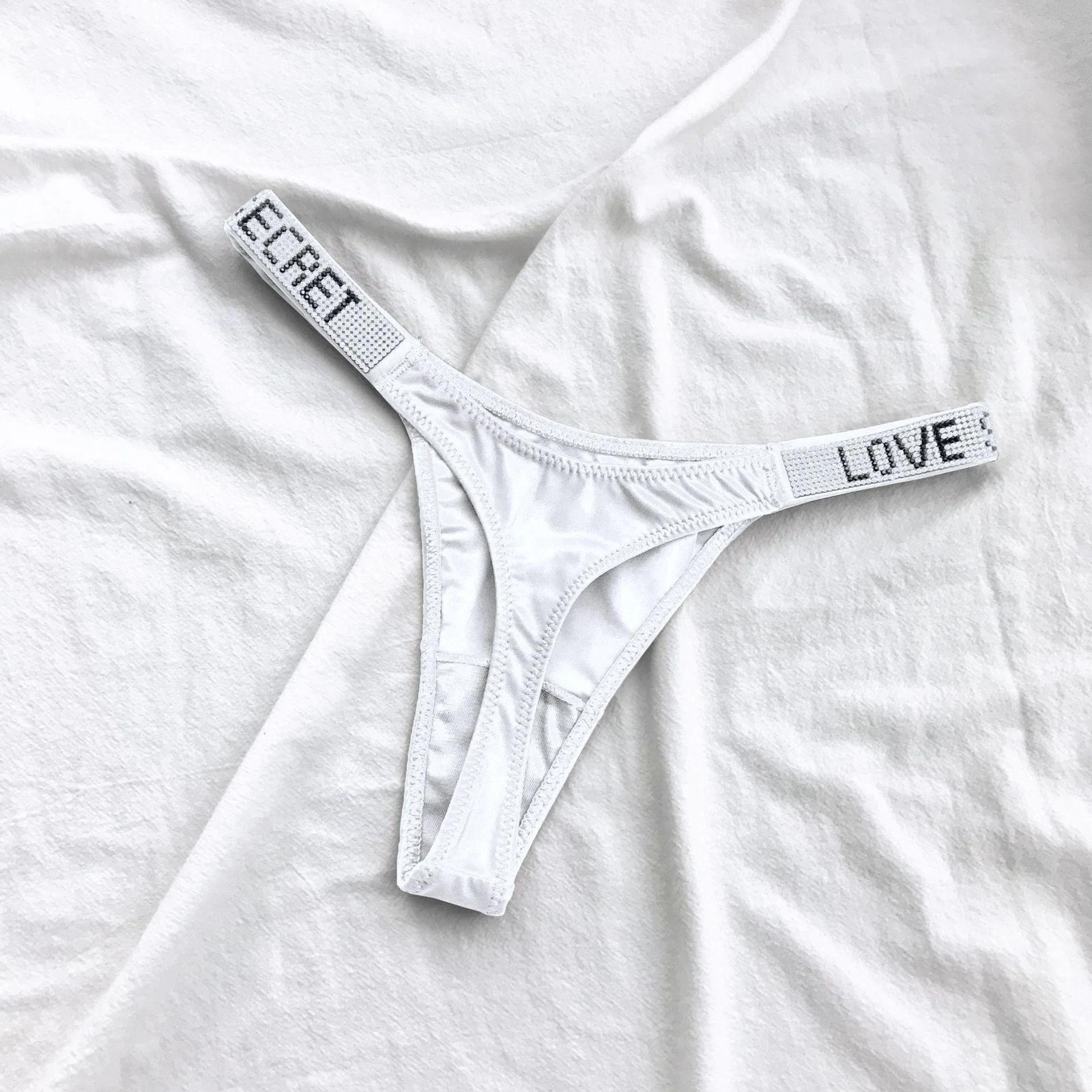 Low Waist Sexy Women Thongs Panties Rhinestones Letter Diamonds G String Sports