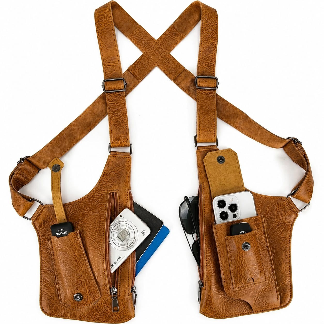 Cowhide Leather Harness Bag Chest Pack Sling Bag Travel EDC Men and Women