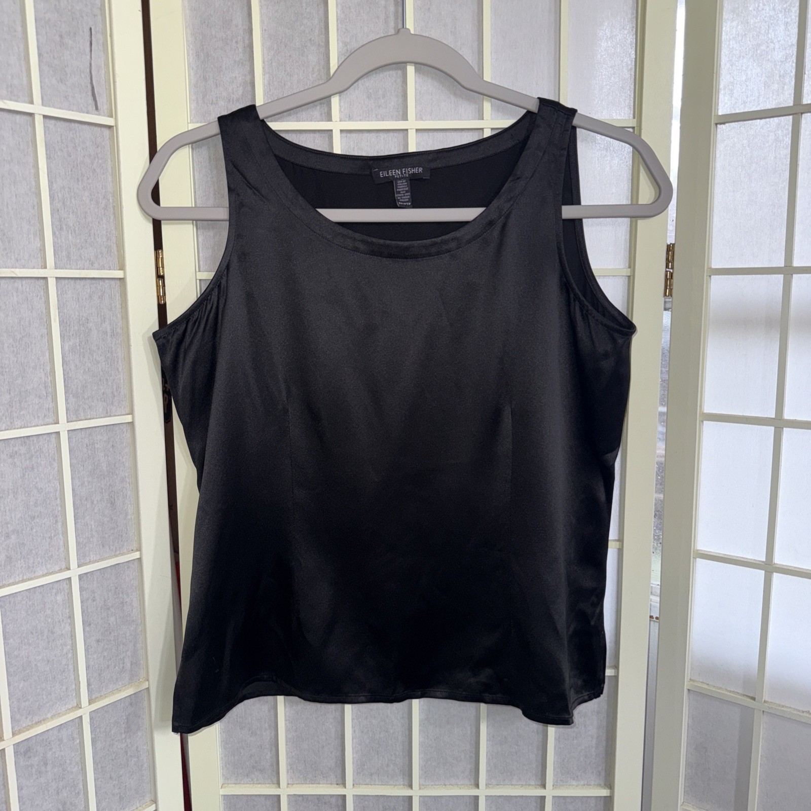 Eileen Fisher Black Minimalist Designer 100% Silk Camisole Tank Blouse P Small