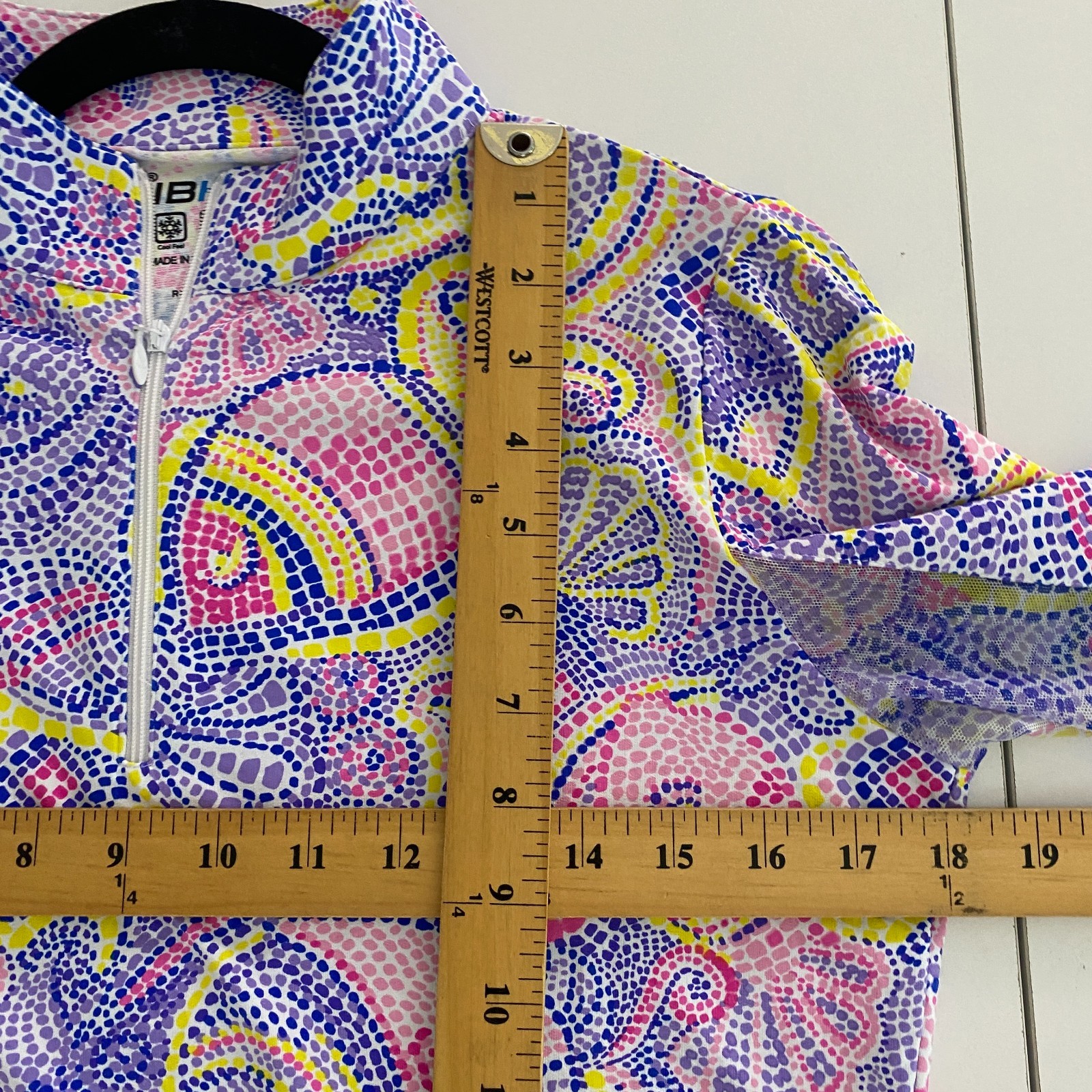 IBKUL Mariel Candy Pink Multi Mock Long Sleeve Top Small 1/4 Zip Pullover