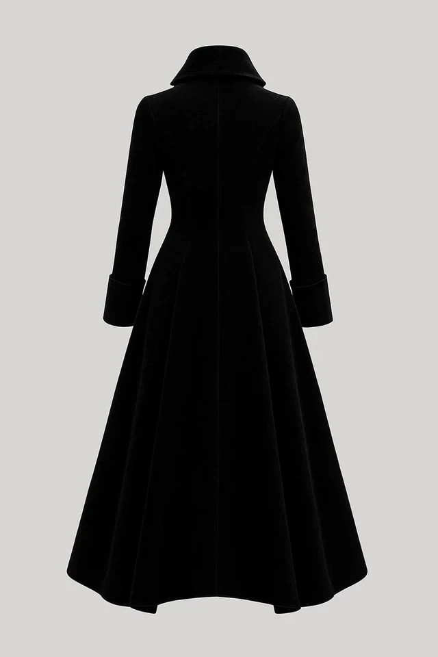Women Black Aristocrat Velvet Gothic Victorian Steampunk Long Coat Punk Coat