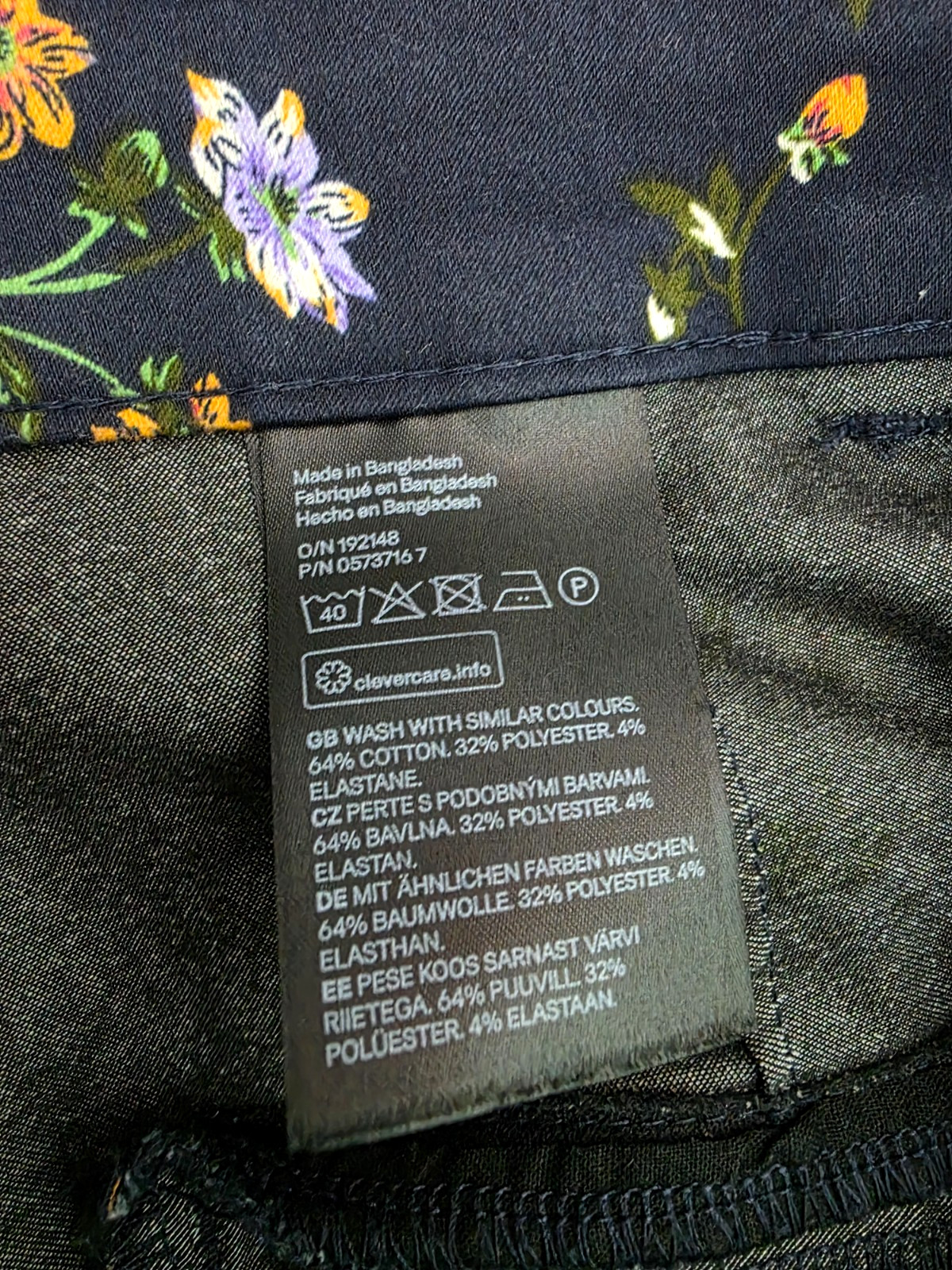 H&M Chino Pants Navy Blue Floral Slacks Stretch Side Zip Casual Career Preppy 8