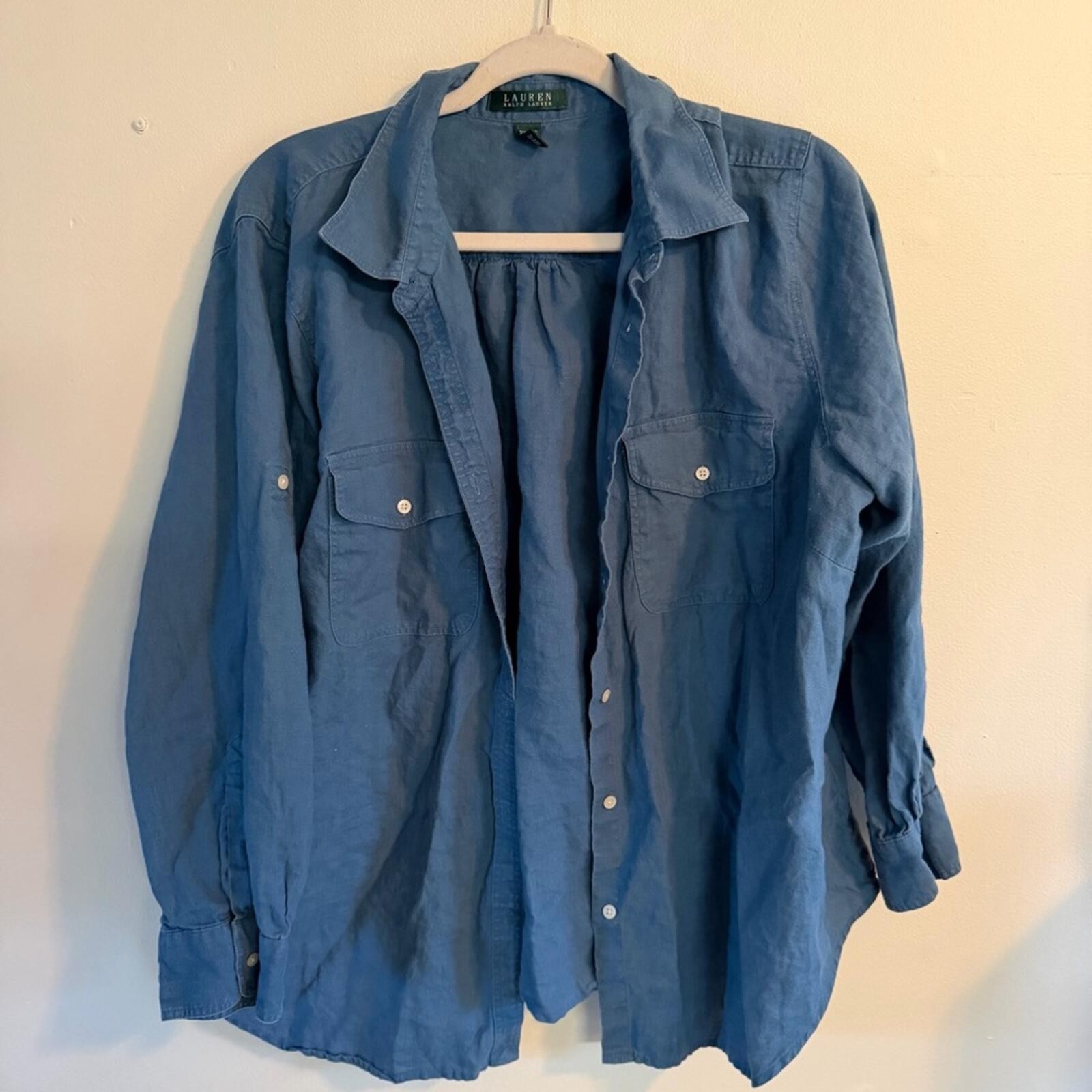 Ralph Lauren Women’s Blue Button-Down Linen Shirt