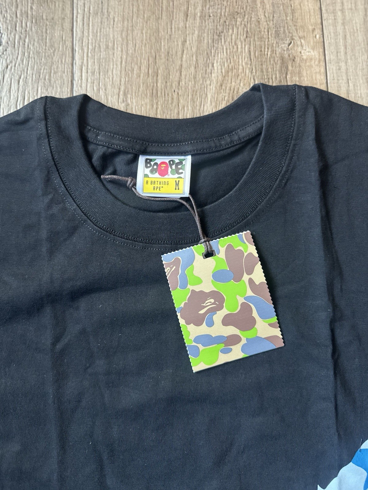 A Bathing Ape BAPE Men’s M Black Short Sleeve Crew Neck Blue Camo Ape Head Tee