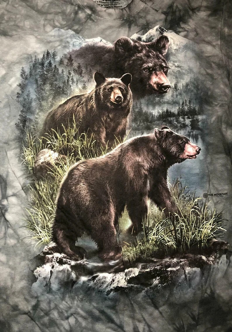 The Mountain Three Black Bears Grizzly Nature Forest Cotton Tie Dye T-Shirt S-3X