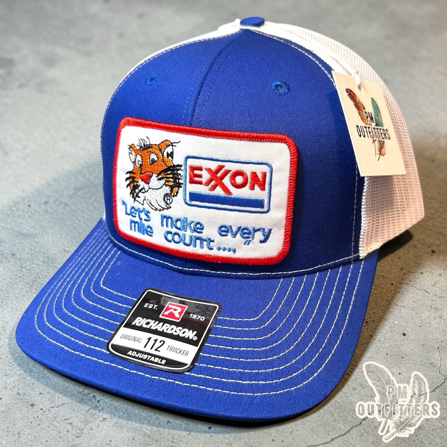 Exxon Tiger Let’s Make Every Mile Count Patch Hat Richardson 112 Royal White